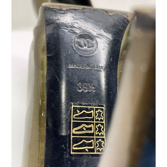 Authentic CHANEL Green Black Patent Leather Stiletto Shoes CC Logo Size EU 39.5 - Picture 8 of 10